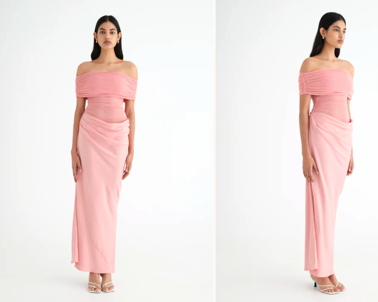 For rent a Benni Nico Off Shoulder Maxi Dress In Candyfloss Pink