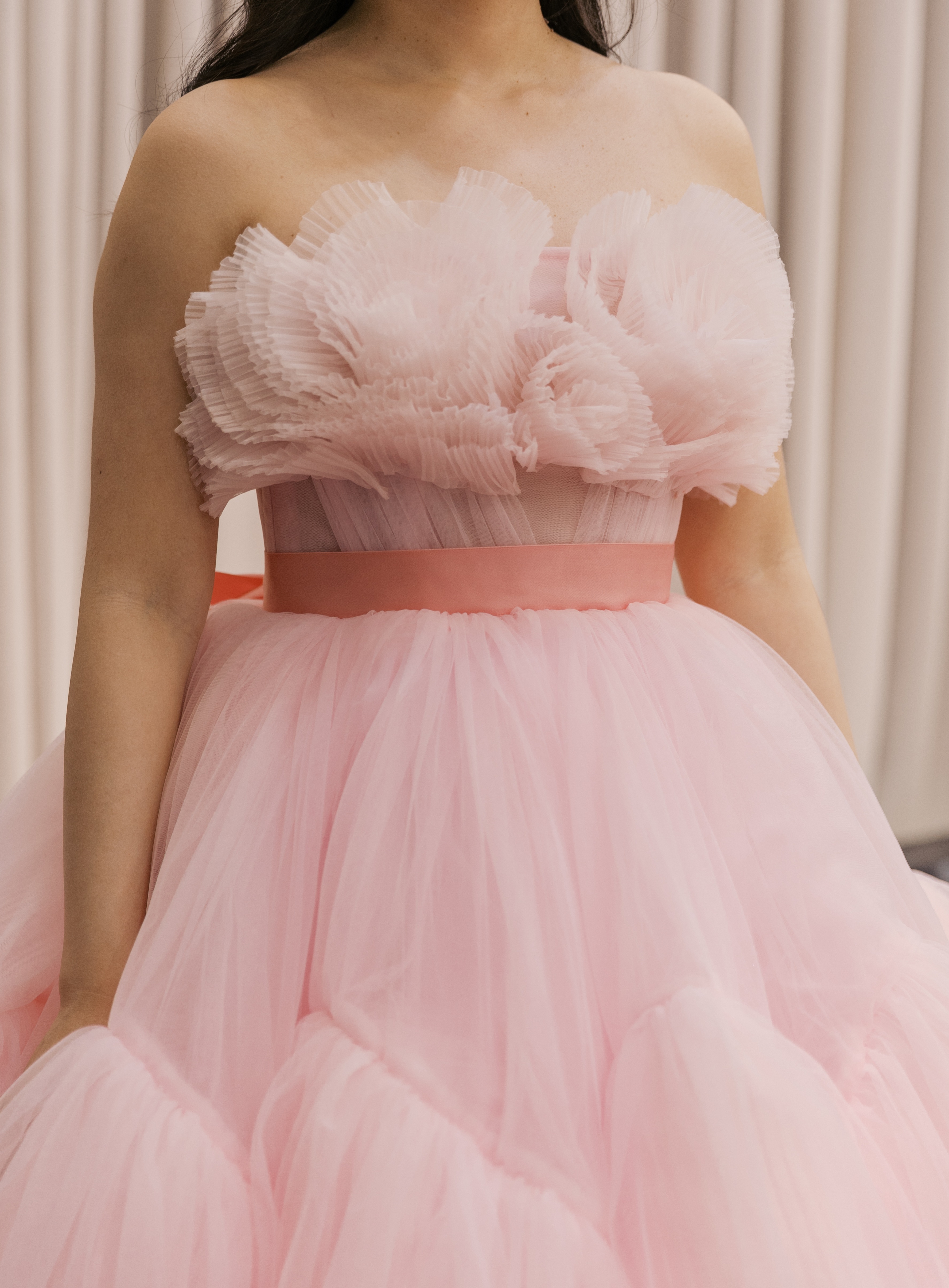 Rental Custom Made Light Pink Ruffles Wedding Dress/Ball Gown