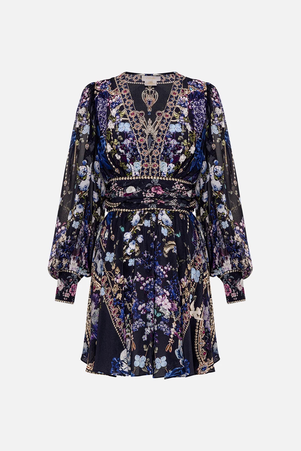 Rent a Camilla Obsidian Bloom Short Dress With Blouson Sleeve