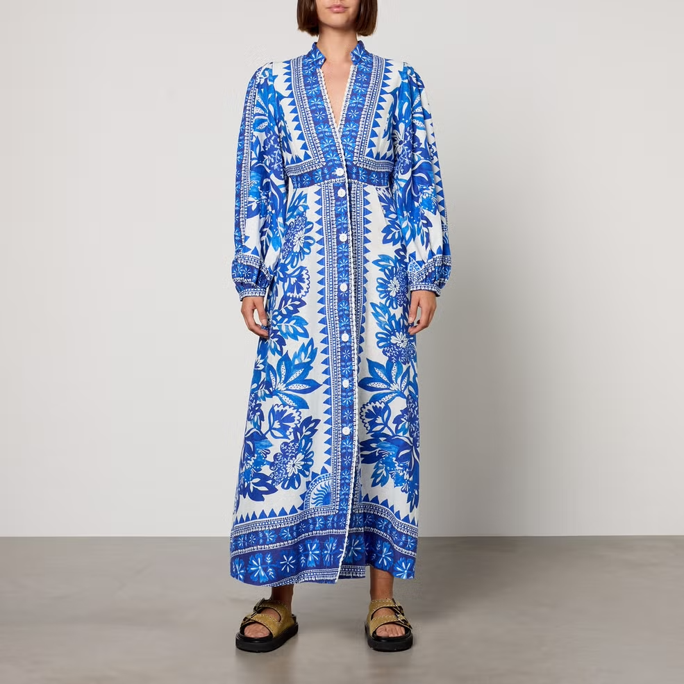 Loan a Farm Rio Floral Print Linen Blend Maxi Dress