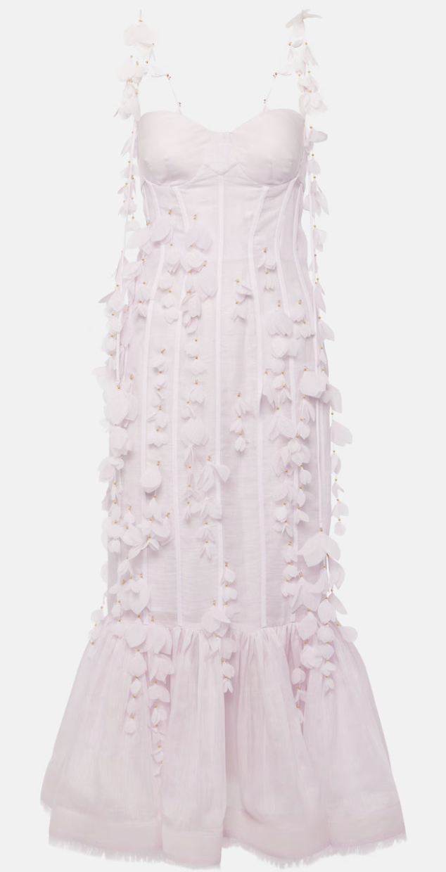 Loan a Zimmermann Floral Appliqué Linen And Silk Bustier Gown