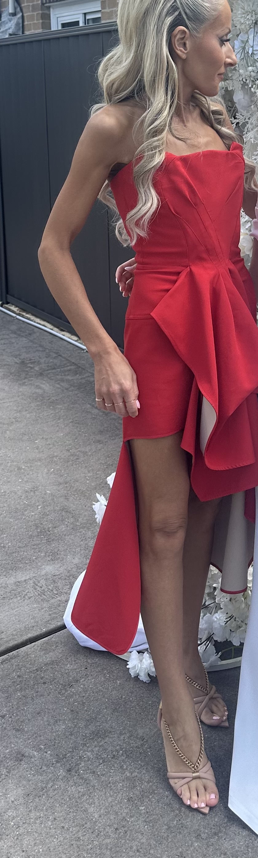 Formal rental Maticevski Pursual Red Tan Cocktail Dress