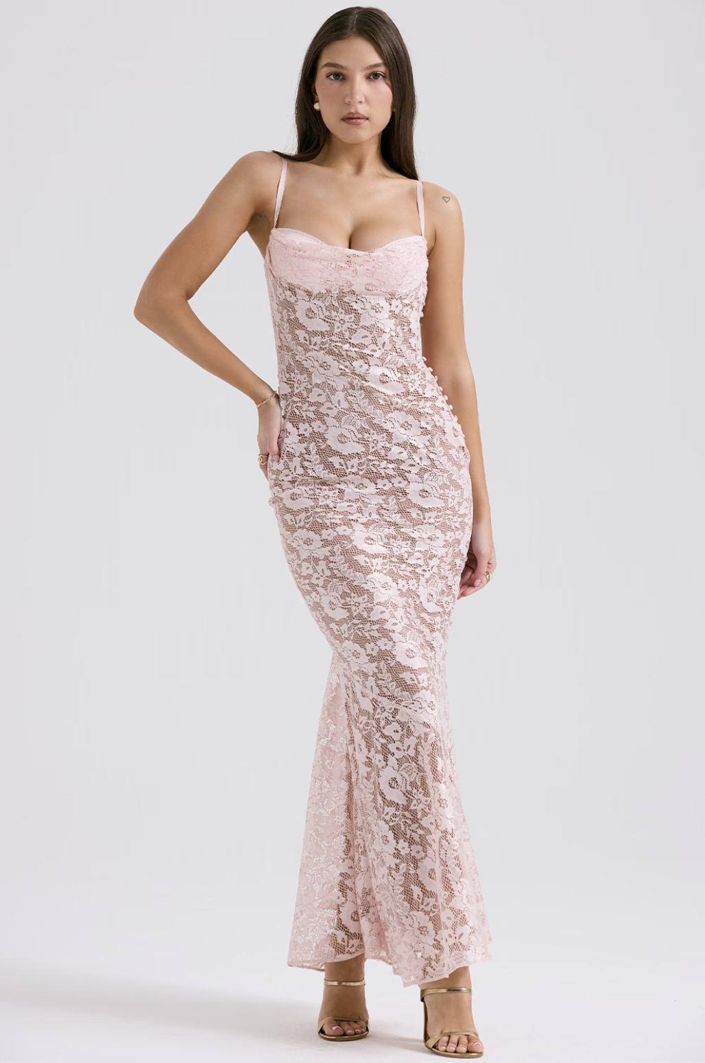 Affordable House Of Cb Azzurra Rose Pink Lace Godet Gown