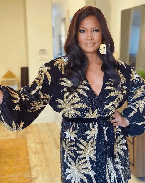 Formal rental Retrofete Gabrielle Palm Tree Print Sequin Robe Dress