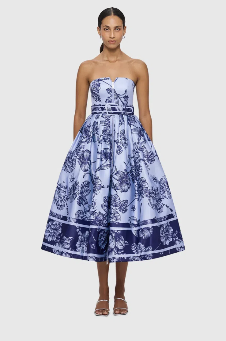 Affordable Leo Lin Norine Bustier Midi Dress Harmony Print In Hyacinth