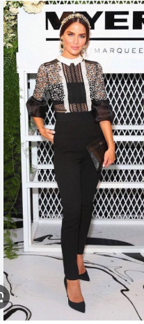 Affordable Self Portrait Lace Paneled Bell Sleeve Jumpsuit