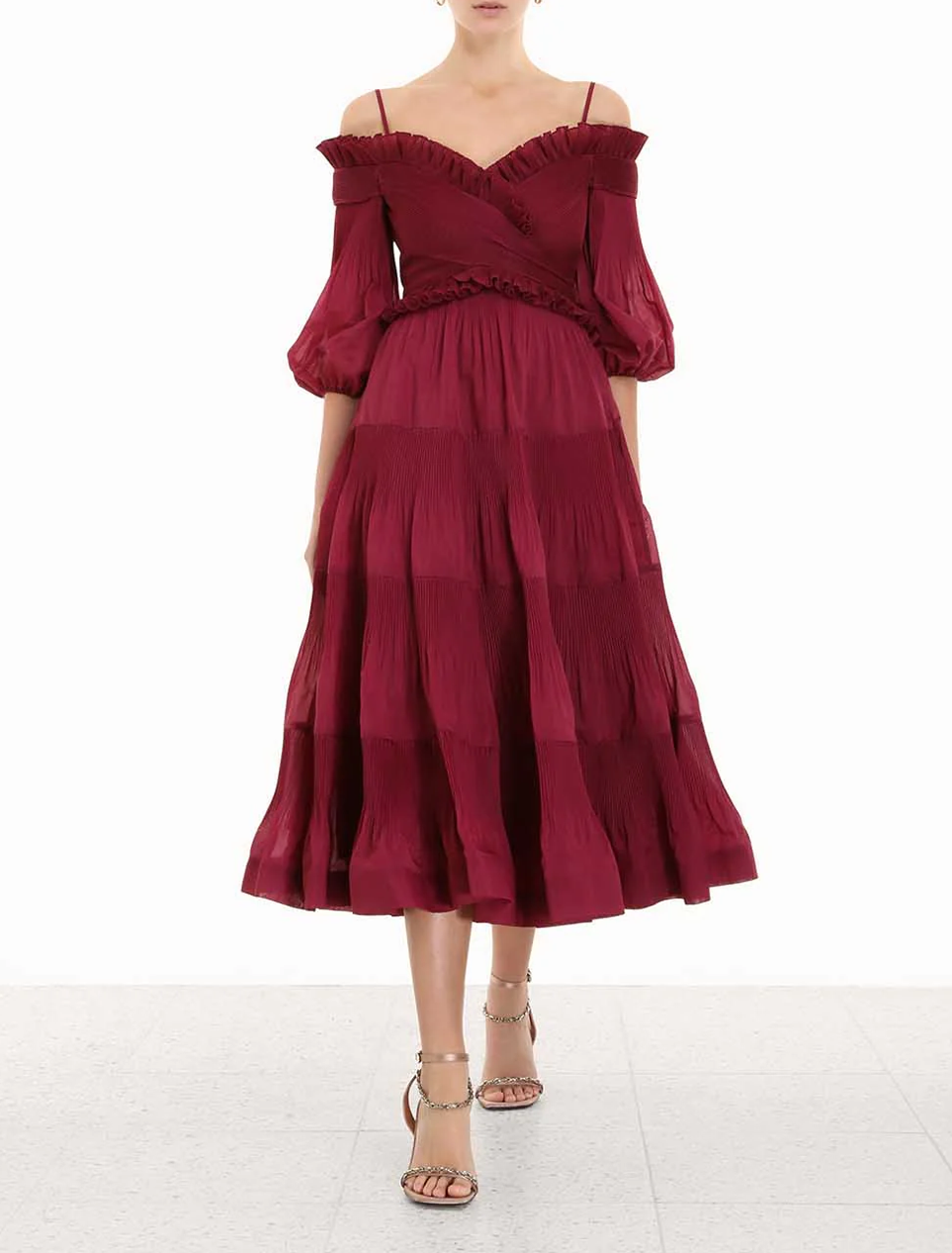 Rental Zimmermann Pleated Off Shoulder Midi Berry By Zimmermann