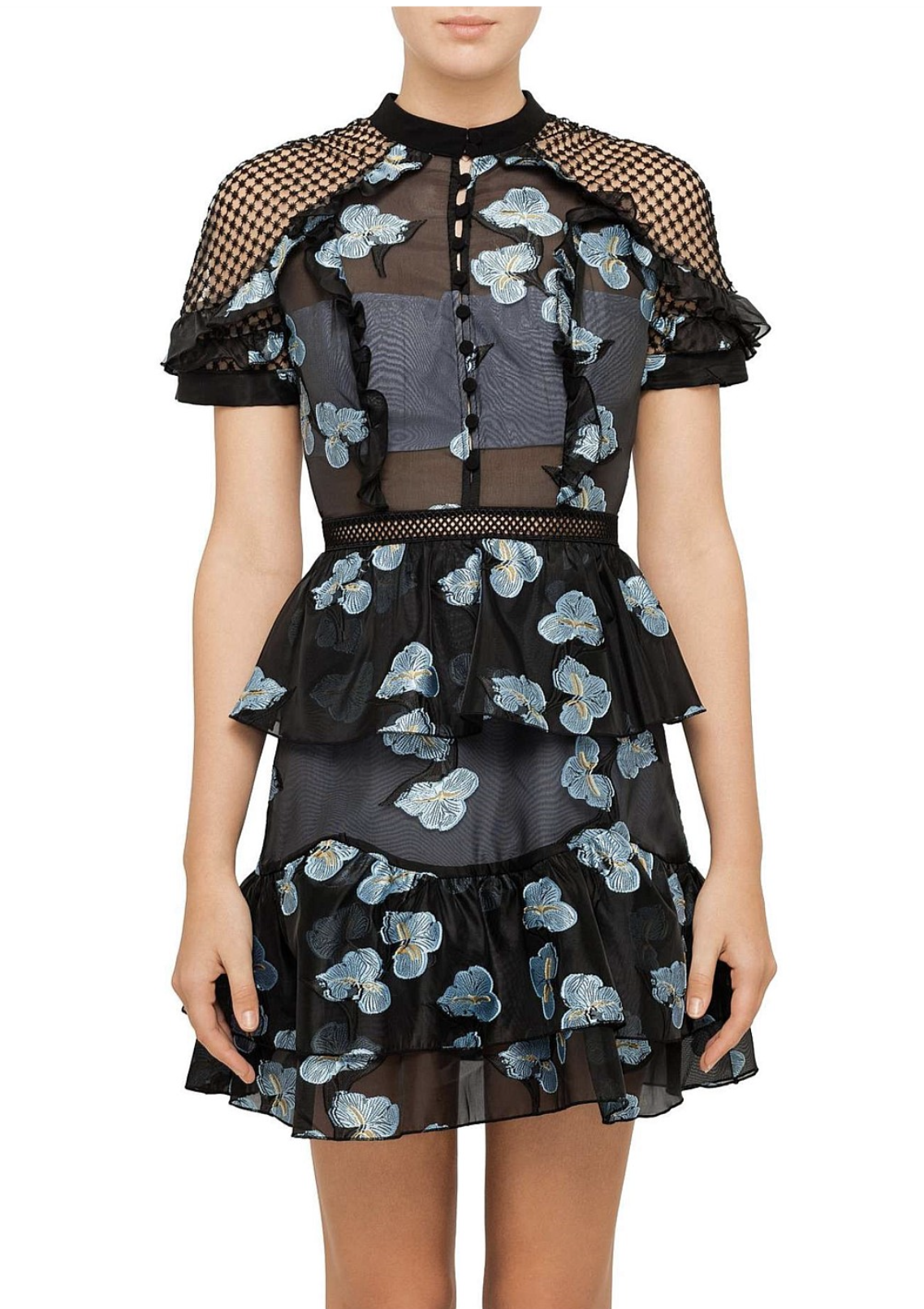 Designer rental Self Portrait Fil Coupe Open Back Cape Mini Dress