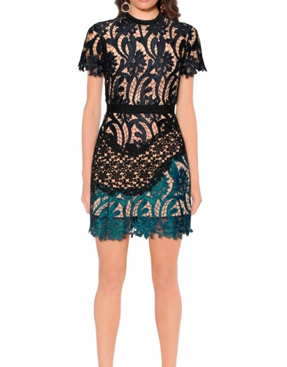 Affordable Self Portrait Prairie Patchwork Lace Mini Dress