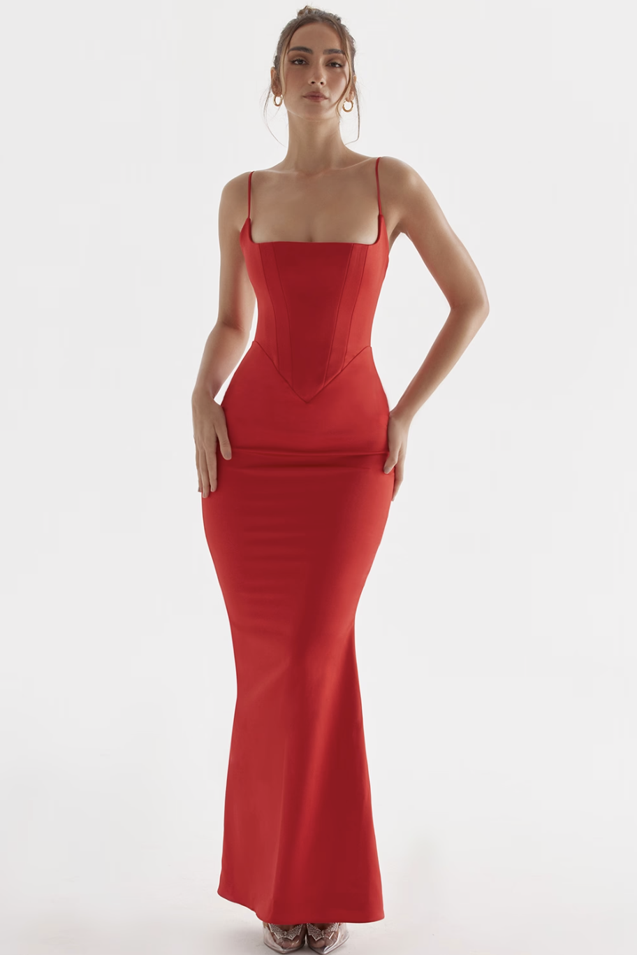 Cheap designer House Of Cb Olivette Red Rose Satin Corset Maxi Dress