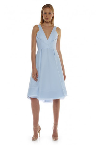 Borrow a Nicholas Sky Blue Deep V Mesh Dress