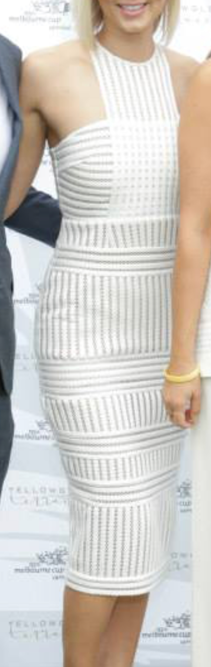 Borrow a Self Portrait Striped Honeycomb Mesh Midi Dress