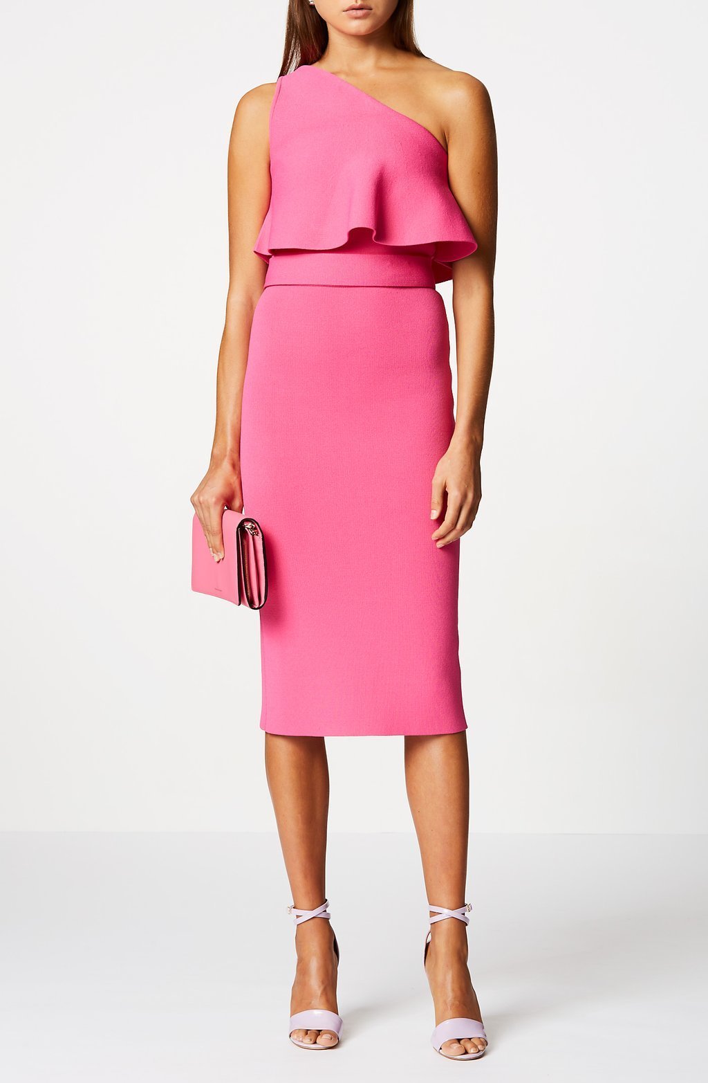 Formal rental Scanlan Theodore Crepe Knit O/Shld Ruffle Dress
