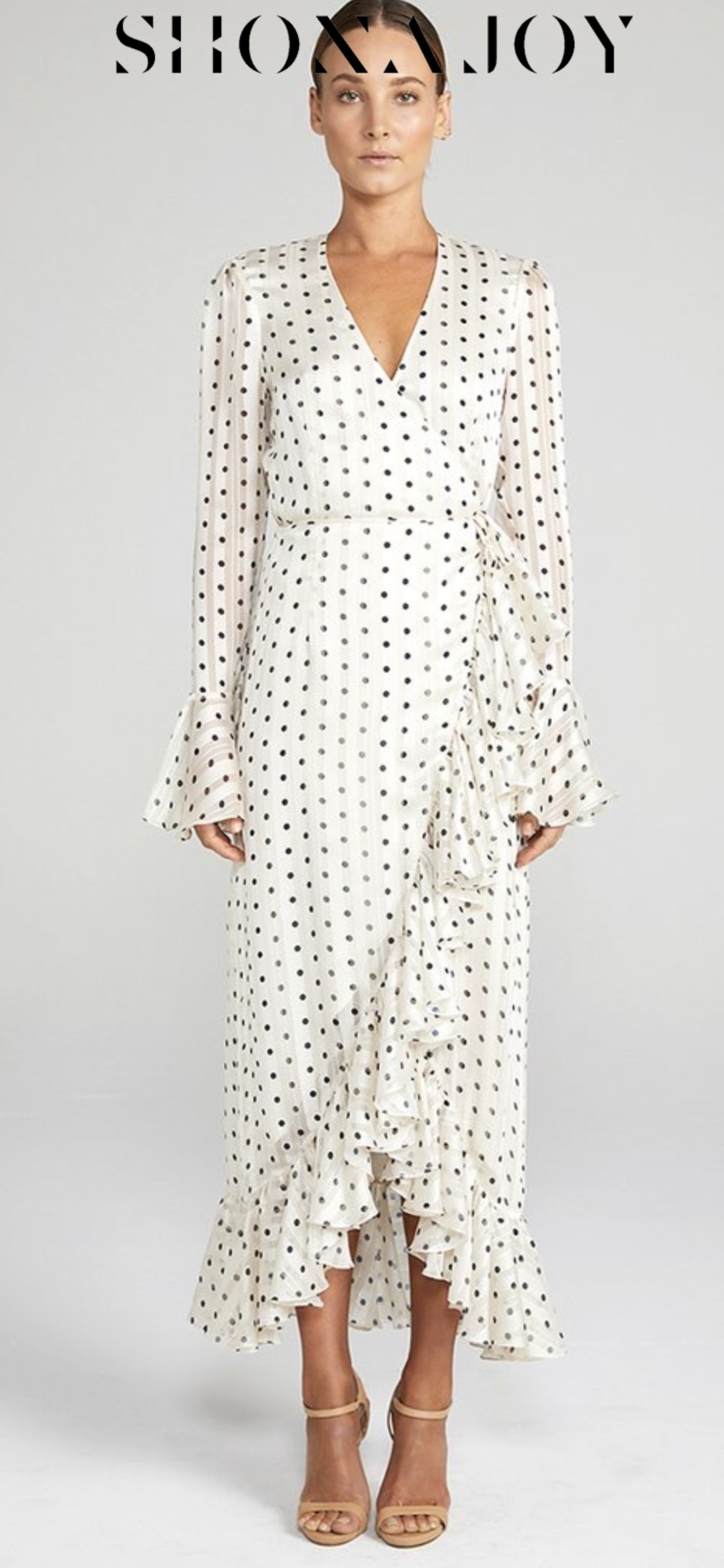 Loan a Shona Joy Frill Cuff Wrap Midi Dress