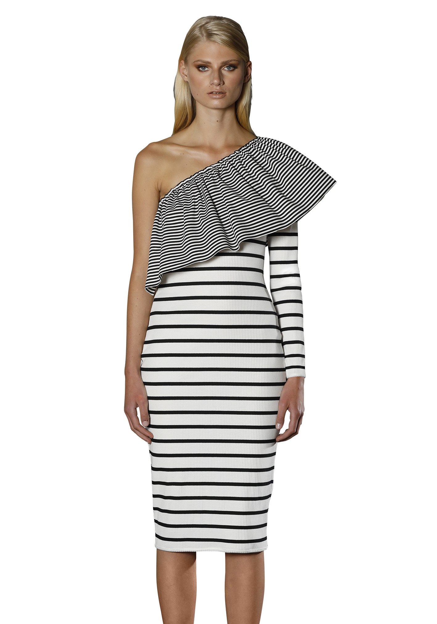 Rental By Johnny Illusion Frill Shoulder Dress