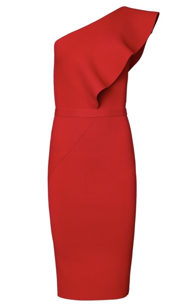 Designer rental Scanlan Theodore Crepe Knit Ruffle Dress