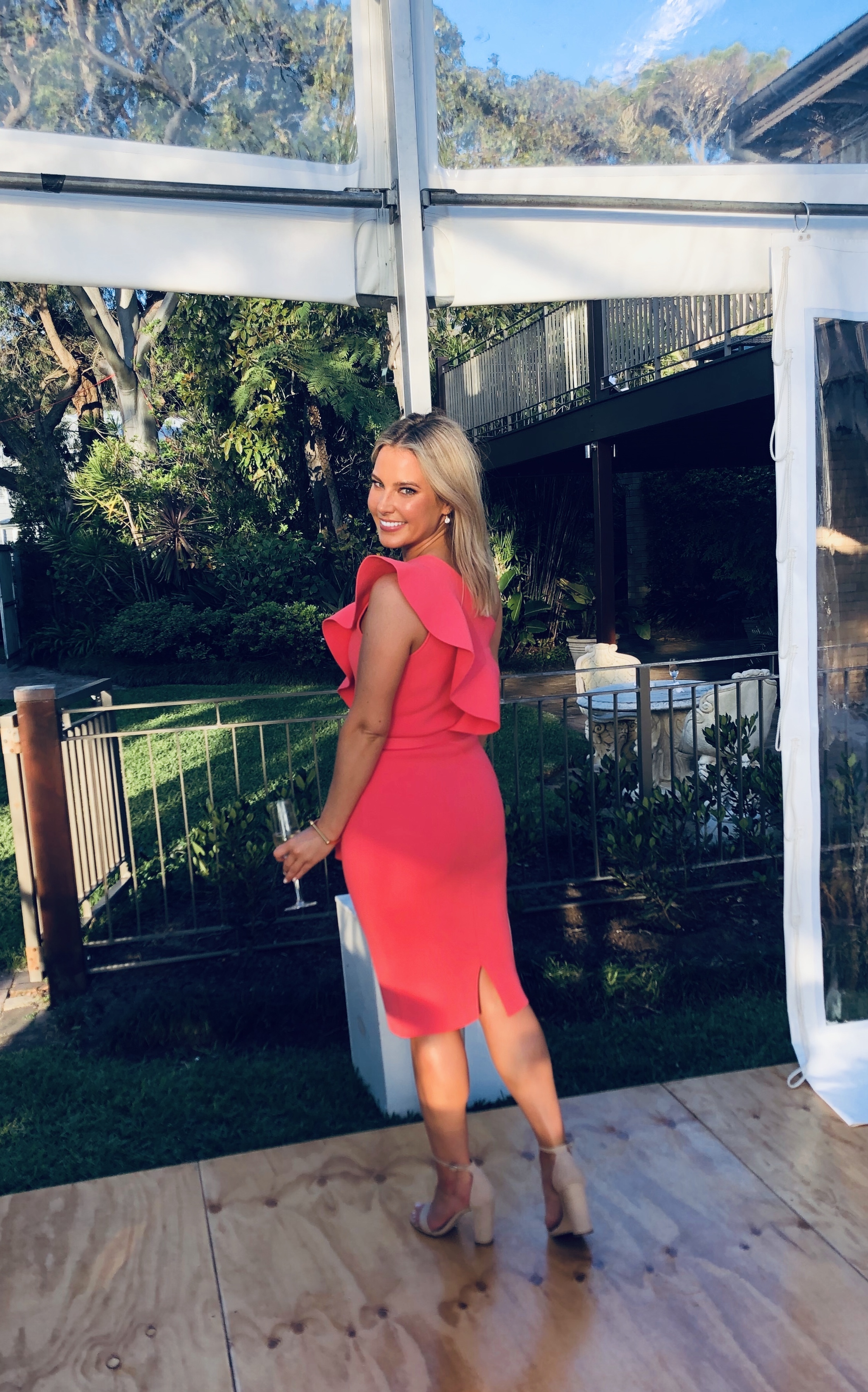 Borrow a Scanlan Theodore Crepe Knit Ruffle Dress