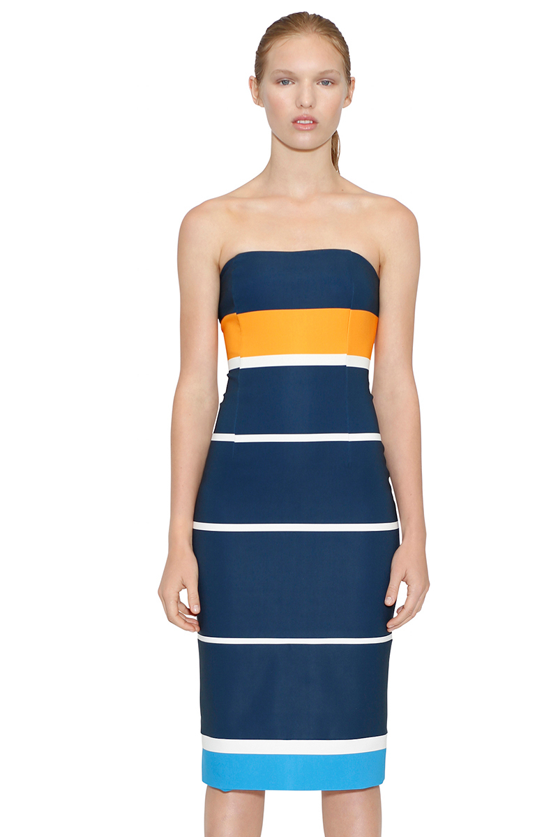 For rent a By Johnny Mandarin Stripe Strapless Dress