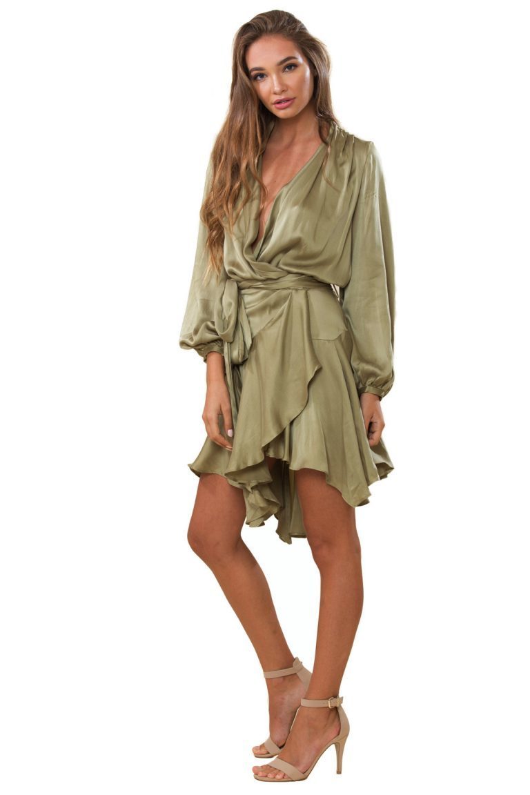 For rent a Zimmermann Short Empire Sueded Wrap Dress Khaki Olive