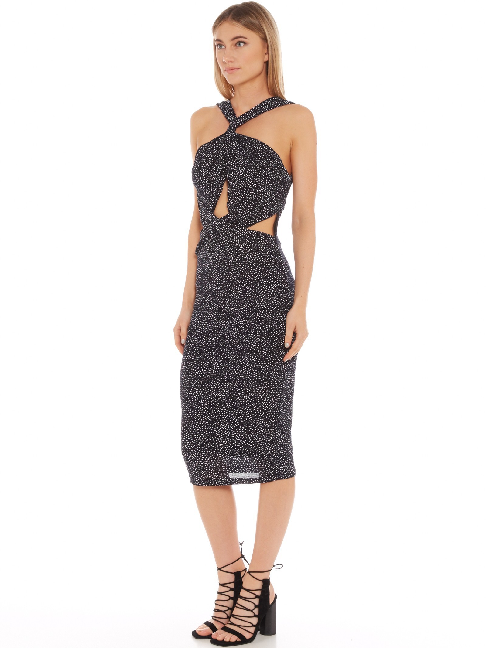 Hire a Bec & Bridge Amulet Twist Halter Dress In Black & White Spot