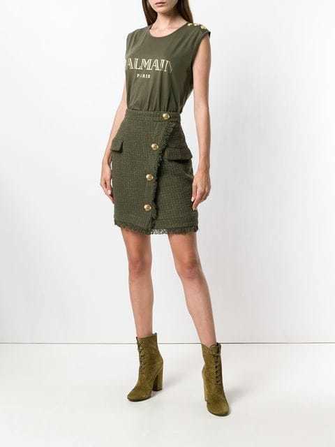 Affordable Balmain Button Embellished Tweed Skirt