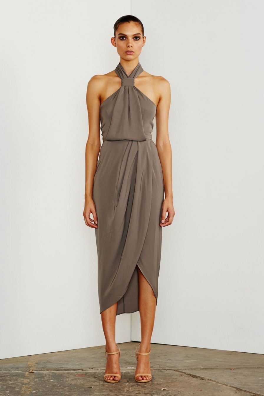 Loan a Shona Joy Knot Draped Dress Olive
