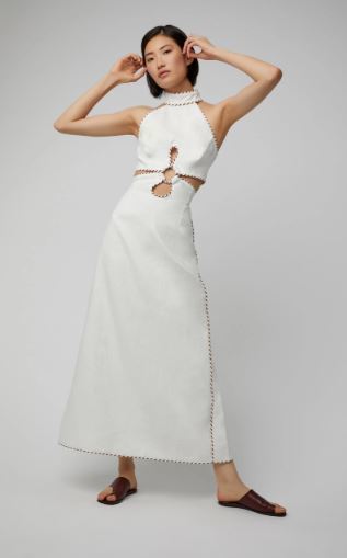 Borrow a Zimmermann Braid Trimmed Cutout Linen Midi Dress