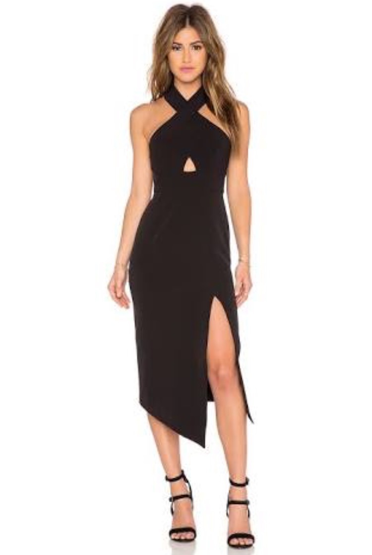 Borrow a Shona Joy Black Scuro Crisscross Halterneck Dress
