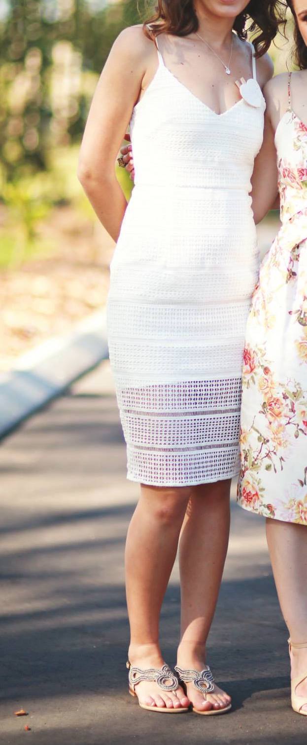 Cheap designer Kookai White Lace Fitted Bodice Dress