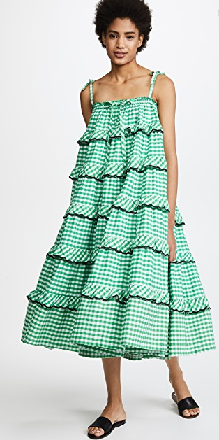 For rent a Innika Choo Avens Scalloped Green Gingham Frill Dress