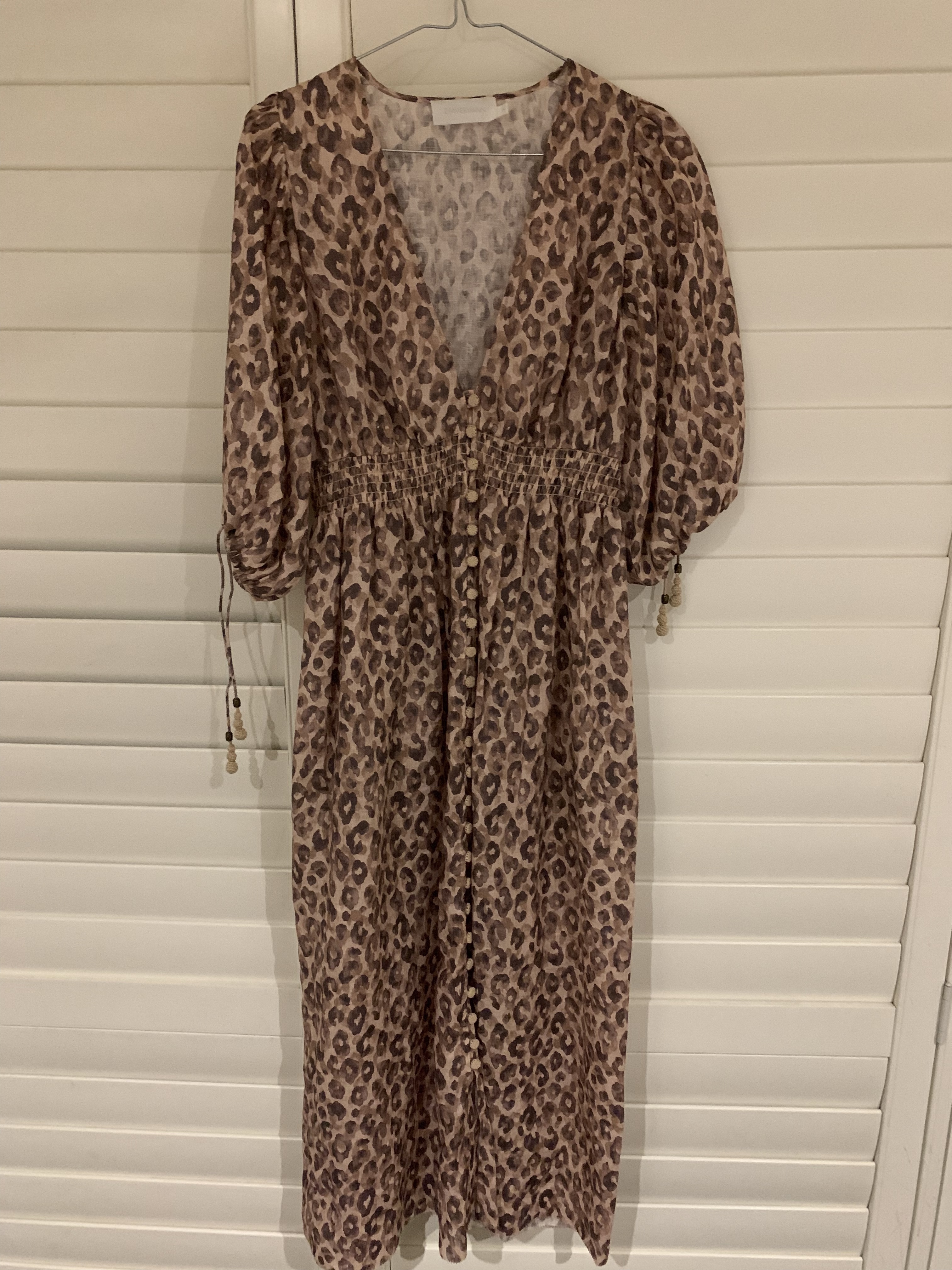 Designer rental Zimmermann Melody Leopard Print Linen Dress