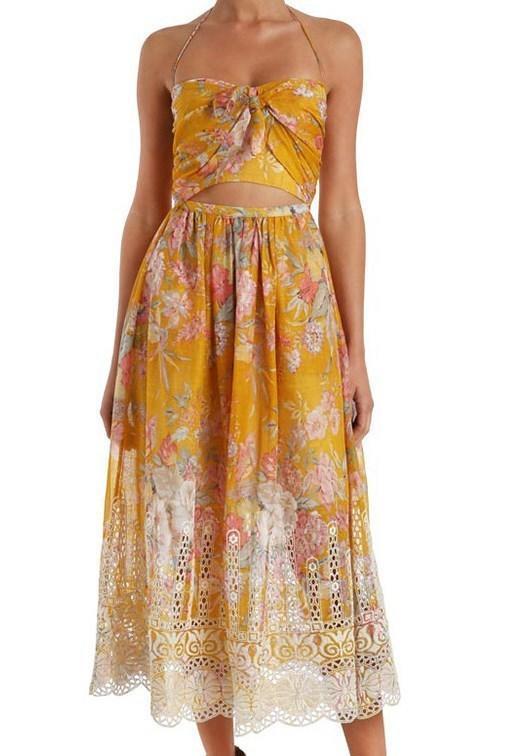 Hire a Zimmermann Confetti Scallop Tie Dress In Mustard Yellow
