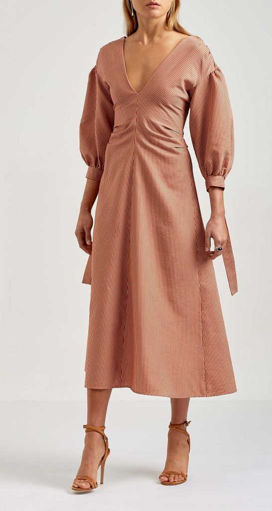 Loan a Scanlan Theodore Stripe Gathered Sleeve Dress