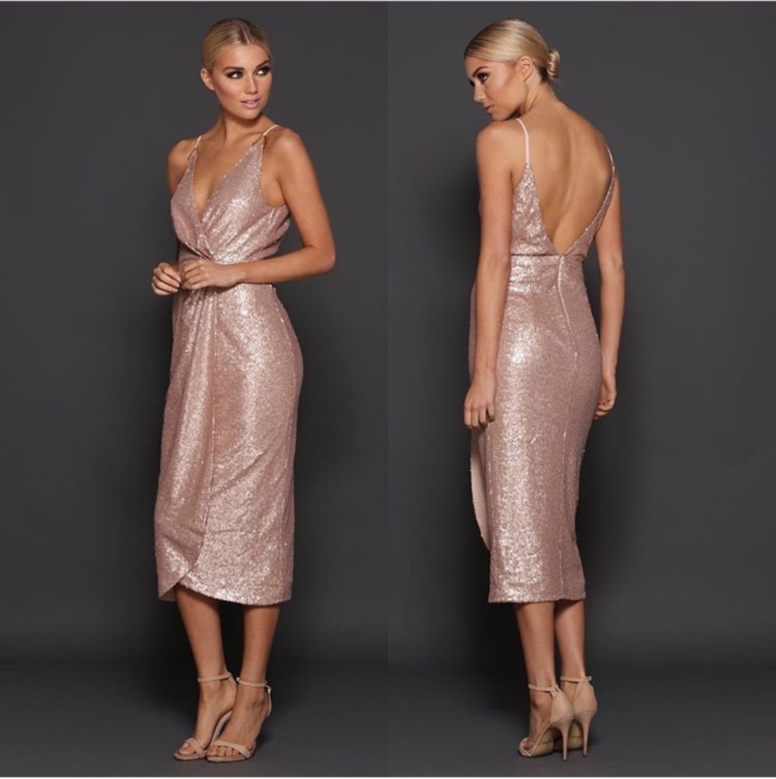 Cheap designer Elle Zeitoune Jean Rose Gold Sequin Dress