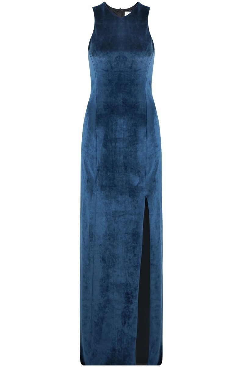 Formal rental Galvan Velvet Column Dress Colour Petrol