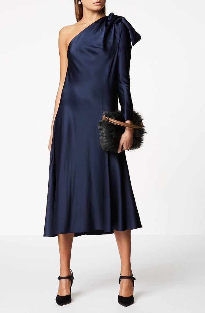 Rental Scanlan Theodore Satin Draped Shoulder Dress