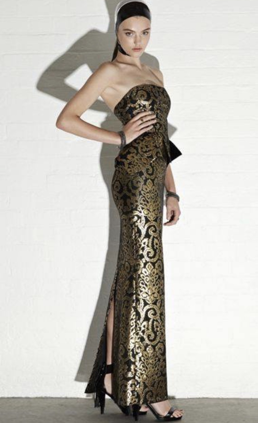Affordable Carla Zampatti Gold Brocade Baroque Strapless Peblum Gown