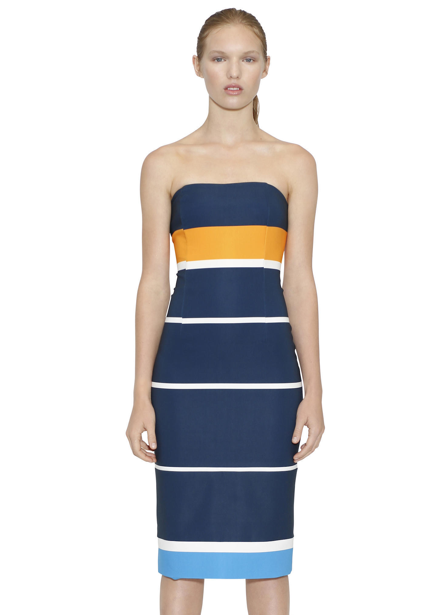 Rental By Johnny Mandarin Striped Blue Dress