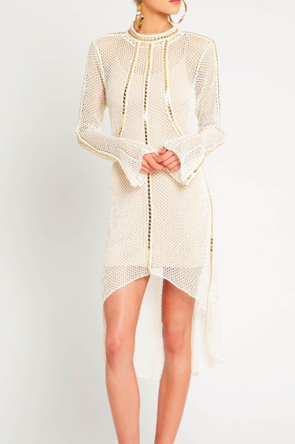Cheap designer Sass And Bide Embellished Crochet Knit Dress In Ivory Gold