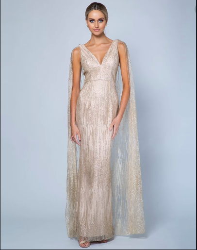 Hire a Bariano Sugar Lust Glitter Cape Gown