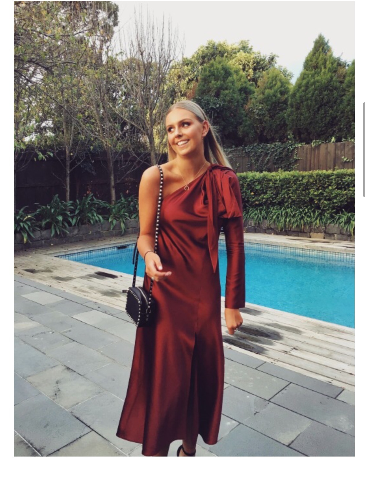 Rent a Scanlan Theodore Satin Draped Shoulder Dress In Plum