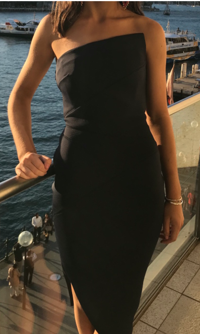 Formal rental Rachel Gilbert Asymmetric Strapless Neoprene Dress