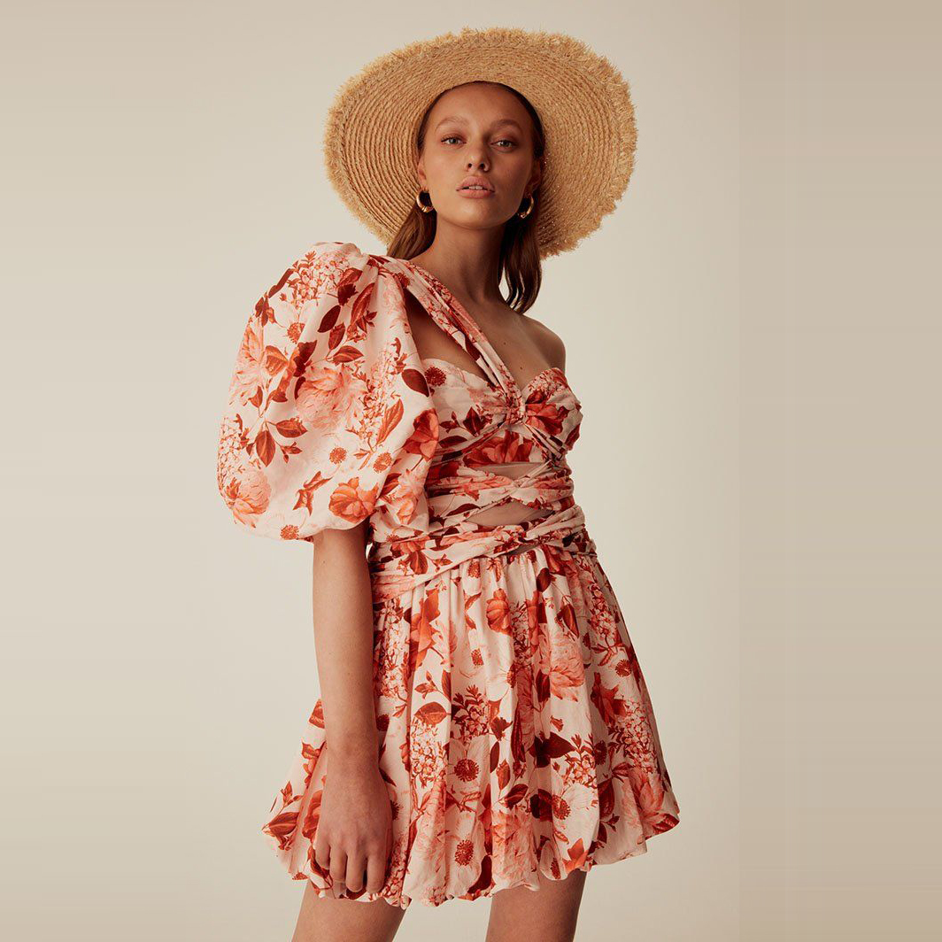 Formal rental Thurley Lantern Dress In Eden Floral Red