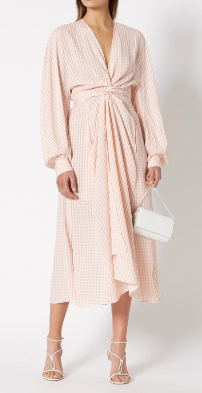 Borrow a Scanlan Theodore Gingham Wrap Front Dress Peach