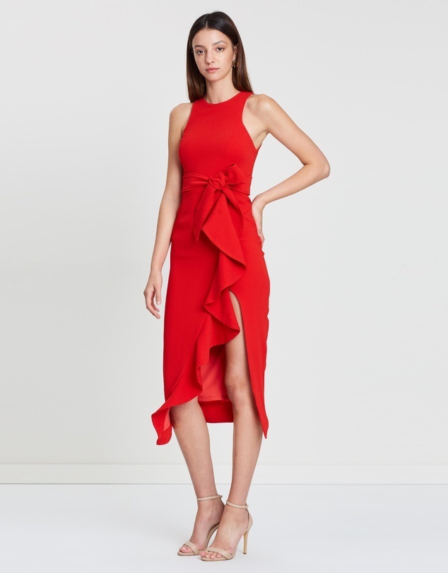 For rent a Shona Joy Ruffle Front Midi Dress With Belt
