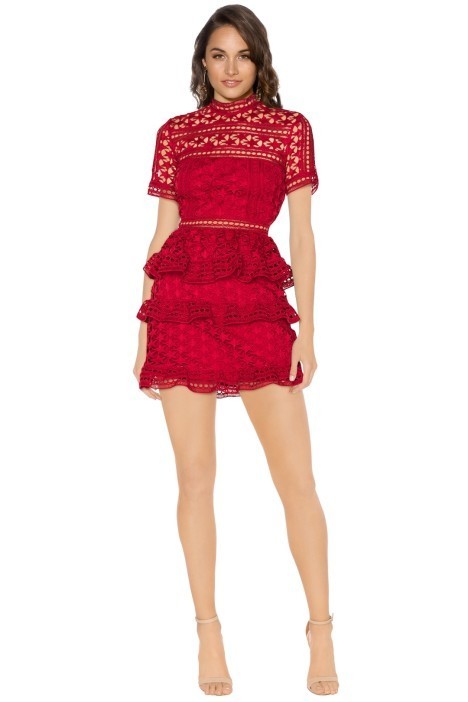 Affordable Self Portrait Red High Neck Star Lace Panelled Dress