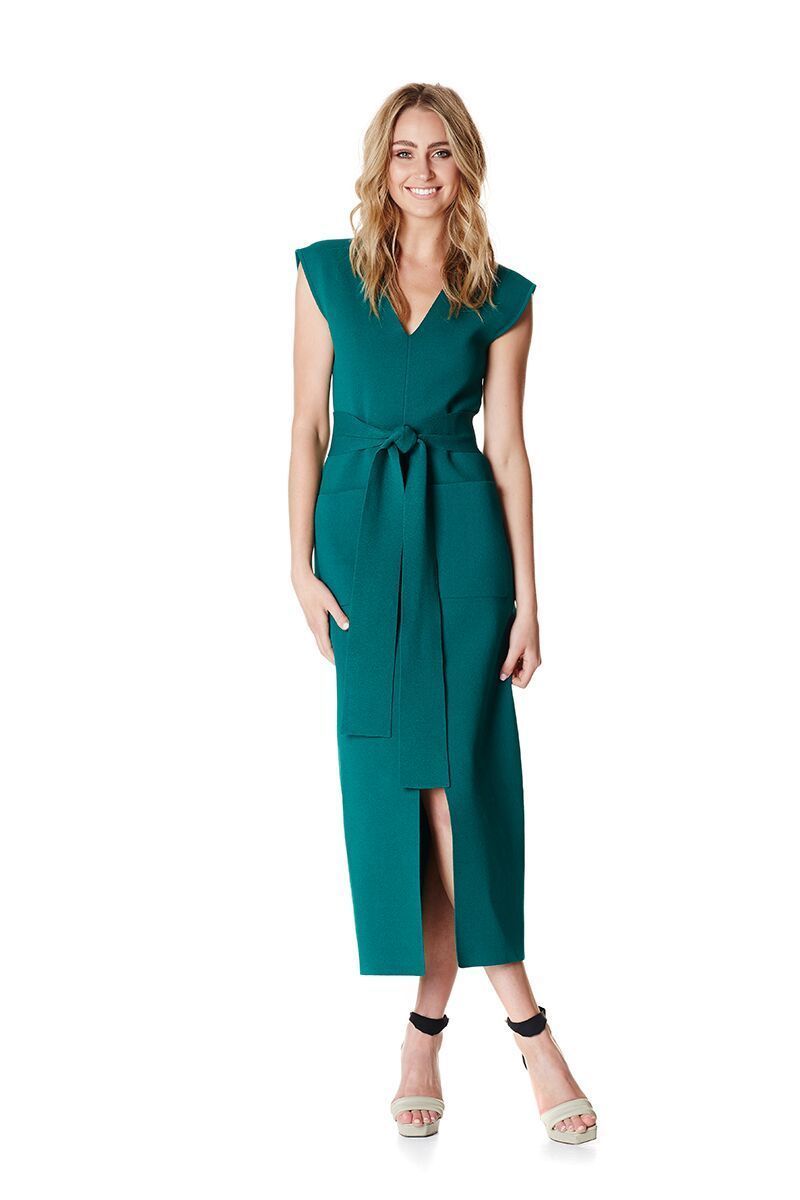 Affordable Scanlan Theodore Crepe Knit V Neck Dress