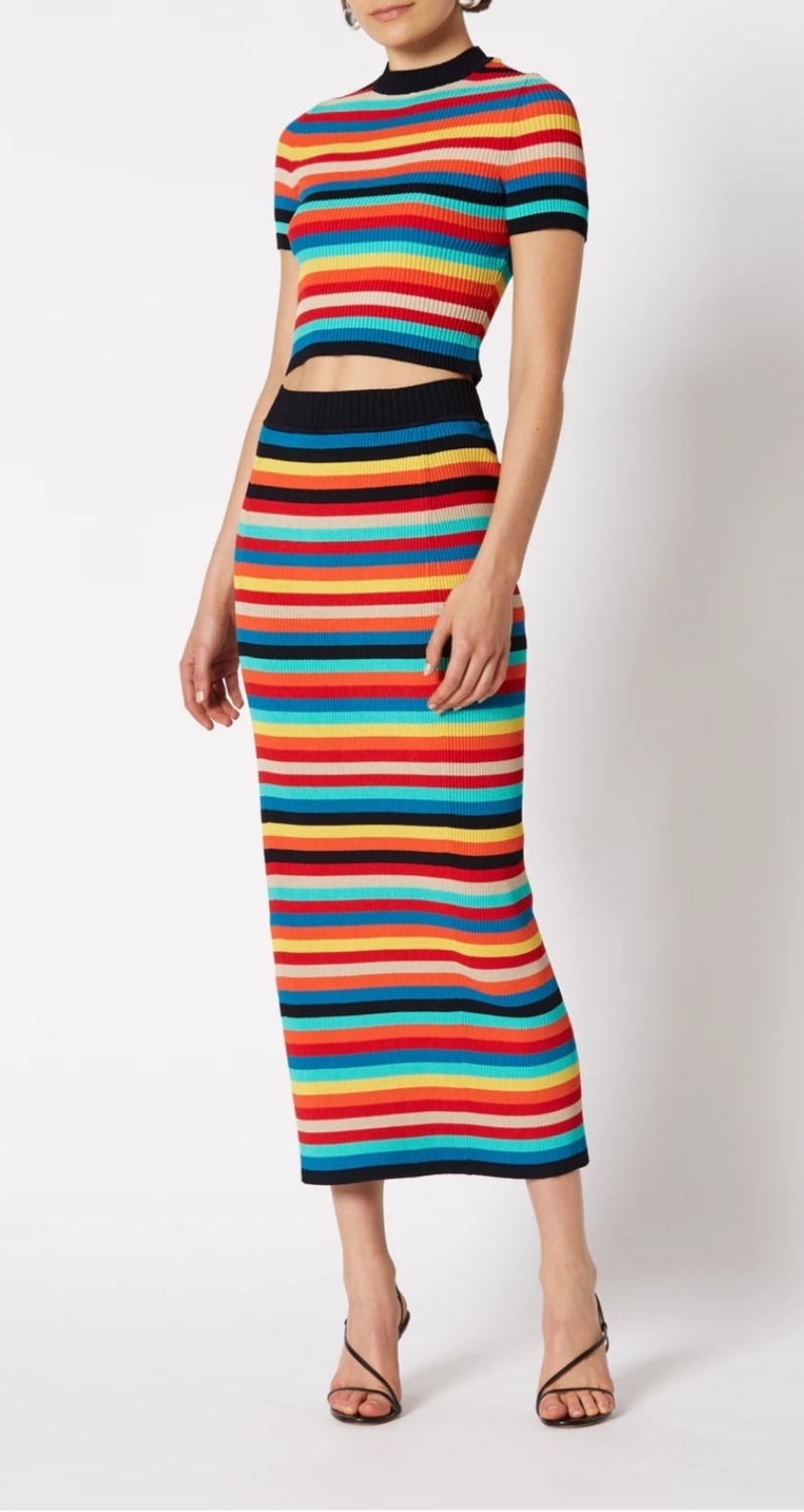 Formal rental Scanlan Theodore Crepe Knit Stripe Tee And Skirt Set