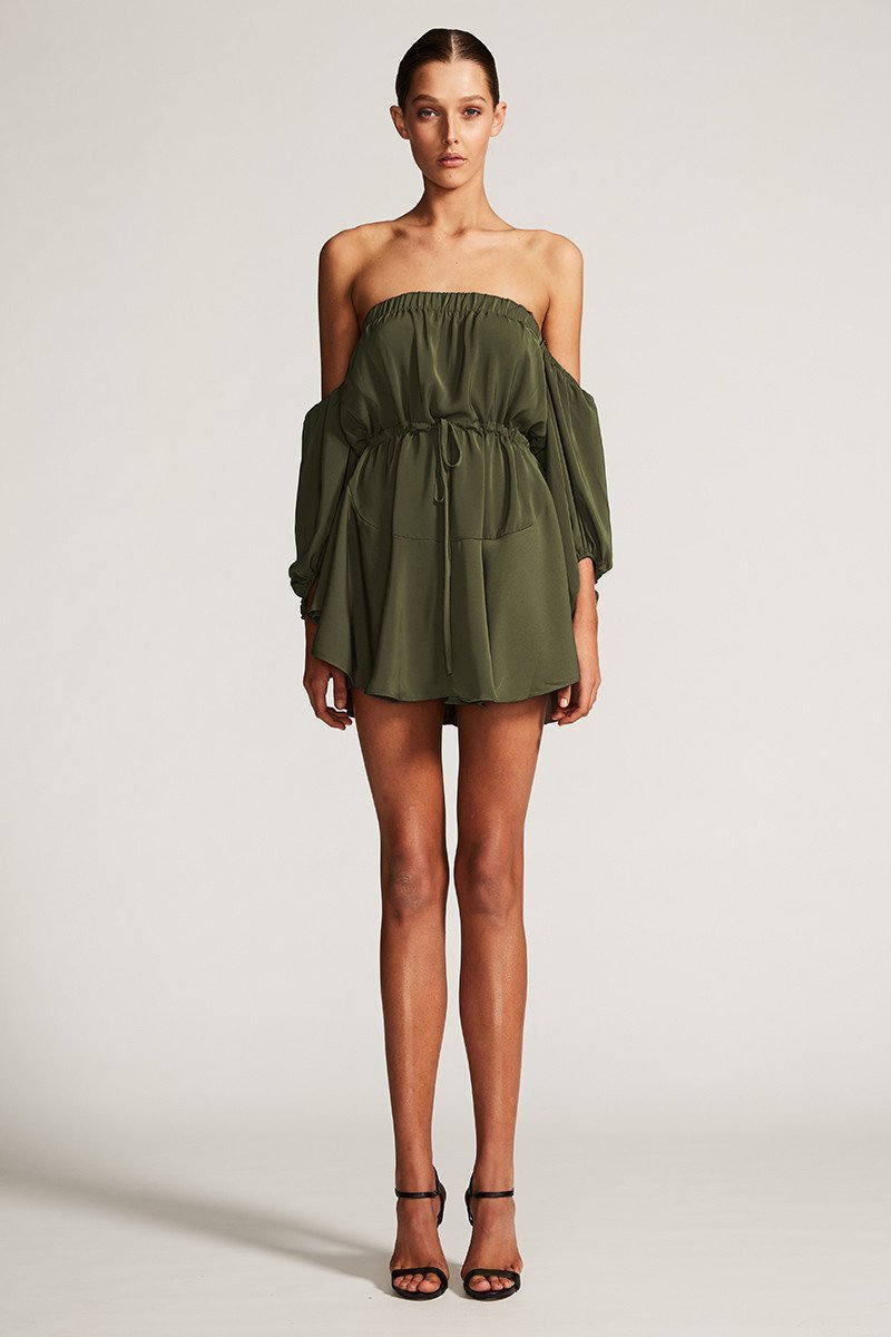 Rental Shona Joy Core Off The Shoulder Mini Dress Khaki