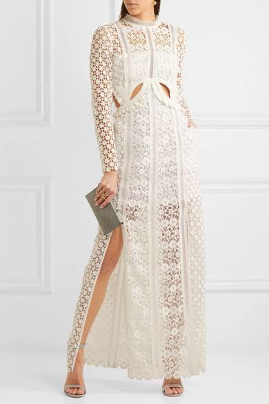 Borrow a Self Portrait Ruffled Cutout Guipure Lace Gown